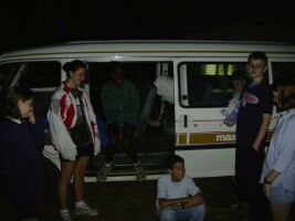 Outside one of the vans