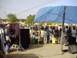 Crowds around the tent