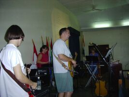 Band members in the chapel