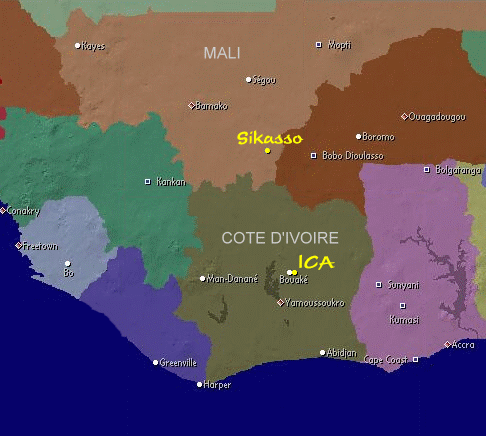 Map showing ICA and Sikasso